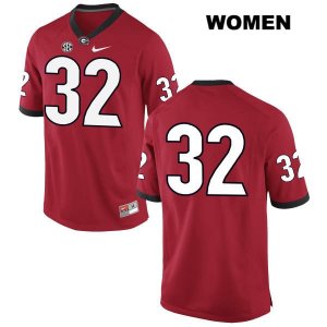 Women's Georgia Bulldogs NCAA #32 Monty Rice Nike Stitched Red Authentic No Name College Football Jersey RYY0754YB
